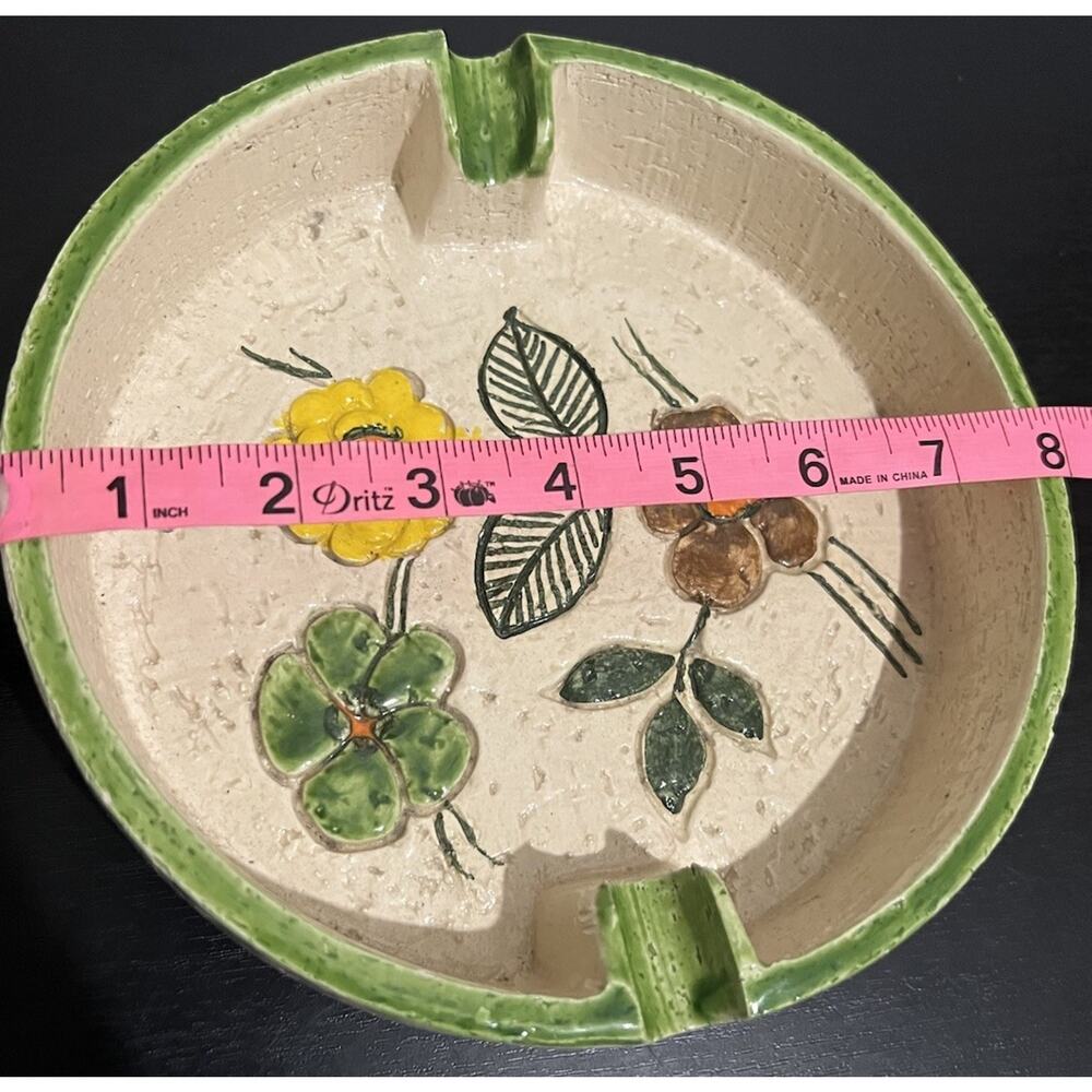 Rosenthal Netter Vintage Ashtray MCM Decor Made In Italy Floral Green Yellow - Picture 7 of 7